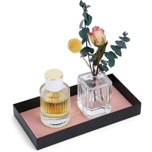 Segbeauty Vanity Tray, Perfume Organizer Tray with PU Leather Pad, Rectangle Tray Metal Perfume Holder Decorative Trays Counter Storage Organizer Dresser Tray for Cologne Cosmetic Makeup Skincare