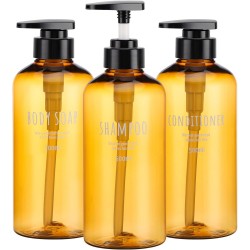 Segbeauty 3pcs 500ml Dispenser Bottles for Liquid Body Soap Shampoo Conditioner Shower Gel Hotel Plastic Press Lotion Dispenser for Bathroom - Brown  