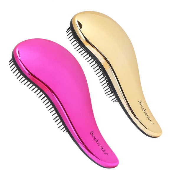 2pcs Thick Hair Detangling Brush Set -- Galvanized gold & rose red