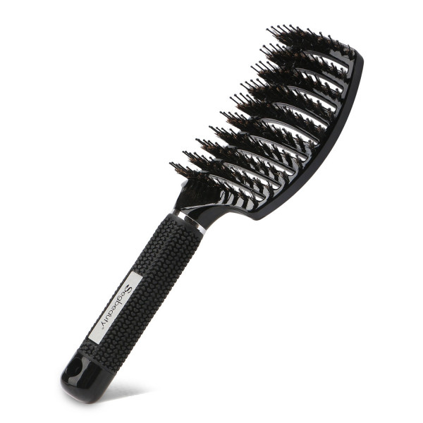 Segbeauty Black Boar Bristle Vented Hair Brush Hair Nylon Detangling Pins Vented Curly Hair Care Scalp Massager 
