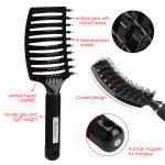 Segbeauty Black Boar Bristle Vented Hair Brush Hair Nylon Detangling Pins Vented Curly Hair Care Scalp Massager 