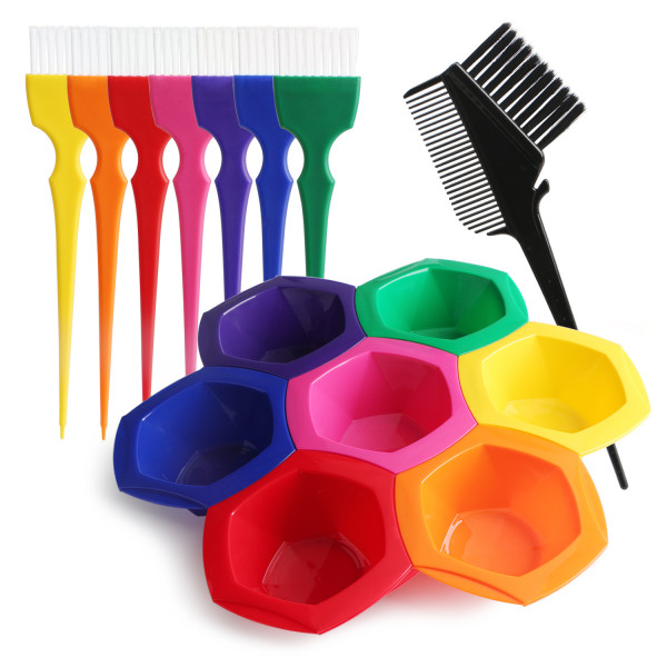 Segbeauty Rainbow Hair Color Mixing Bowls Brushes Comb Highlighting Tint Kit for Hair Dyeing Styling Accessories