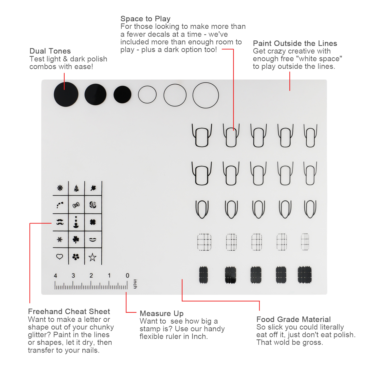 Nailpad Nail Art Manicure Silicone Mat For Stamping Reverse Stamp