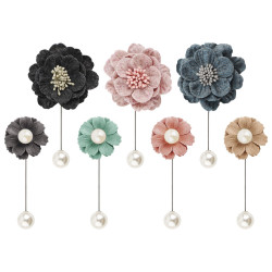Segbeauty 7pcs Flower Pearl Brooch Pins Women Boutonniere Lapel Hat Pin for Corsages