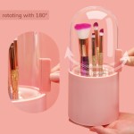 Segbeauty Makeup Brush Holder with Lid 8.9” Plastic Pink Dustproof Cosmetic Eyeliner Eyeshadow Brush Container with Pearls