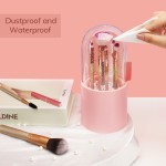 Segbeauty Makeup Brush Holder with Lid 8.9” Plastic Pink Dustproof Cosmetic Eyeliner Eyeshadow Brush Container with Pearls
